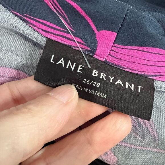 Lane Bryant Navy Pink Mid-Sleeve Faux-Wrap Midi Dress Sz 26/28 Women’s - Picture 4 of 10